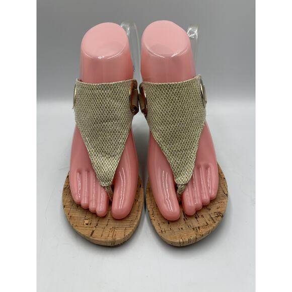 White Mountain Shoes - White Mountain All Good Women's Cork Wedge Sandal Light Gold / Glitter 6M